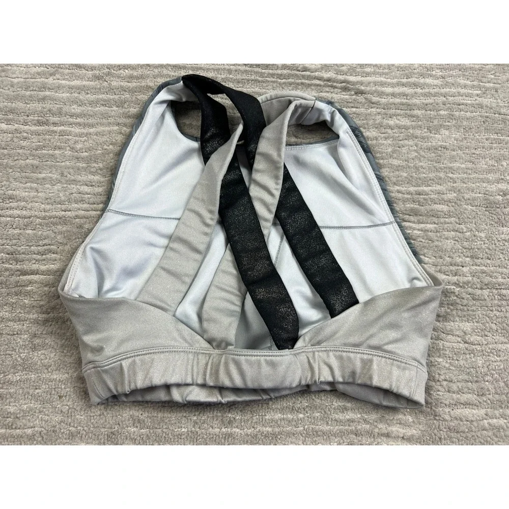 JoyLab Sports Bra Womens Medium Grey Silver Abstract High Neck Strappy Crossback